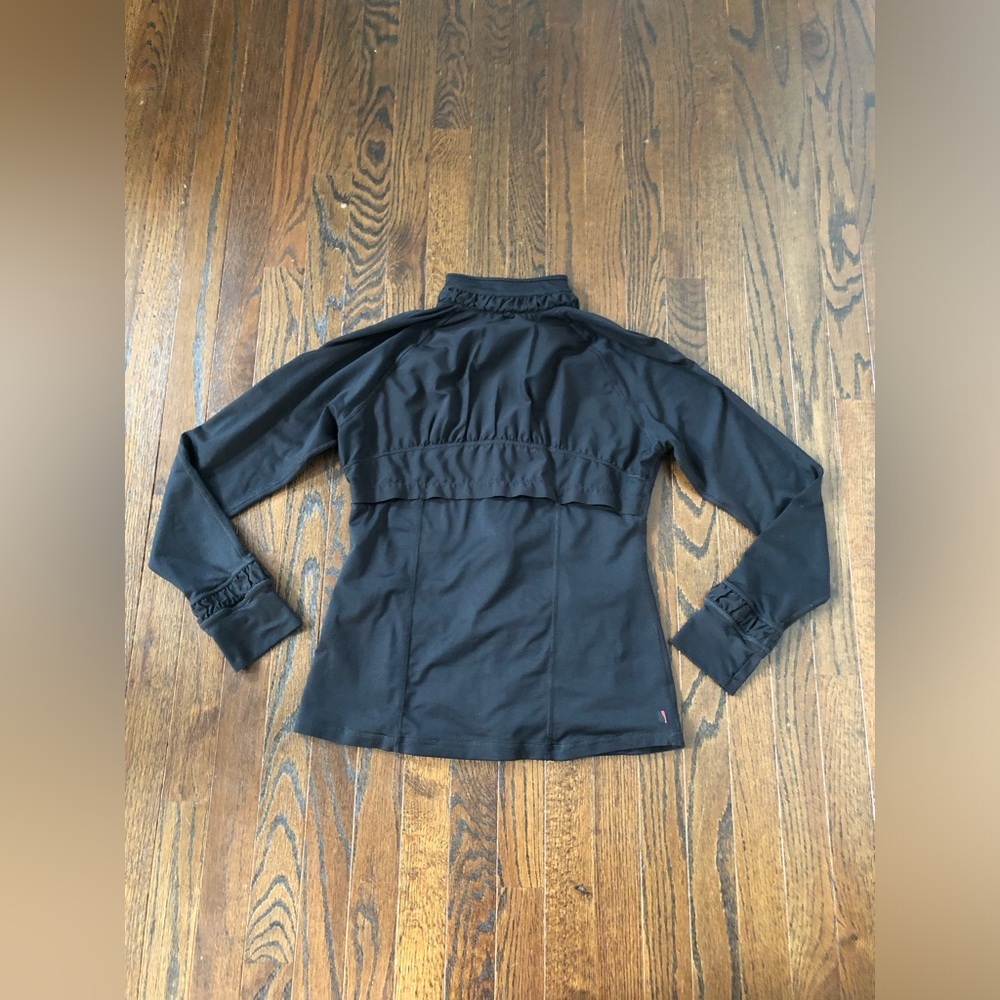 SPANX Women’s M Black Full-Zip Ruffled Accents Collared Pockets Active Jacket - Picture 10 of 12